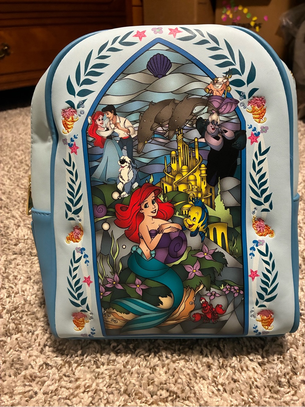 Loungefly Light Blue The Little Mermaid Stained Glass Backpack